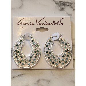 Gloria Vanderbilt Silver-Tone Hoop Earrings With Green & Aqua Crystals Elegant